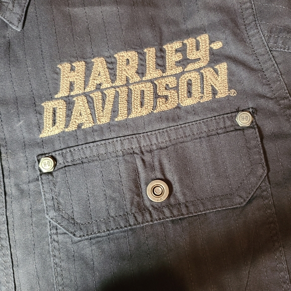 Harley Davidson Mens Small Button Up Shirt Pinstripes - Picture 12 of 14